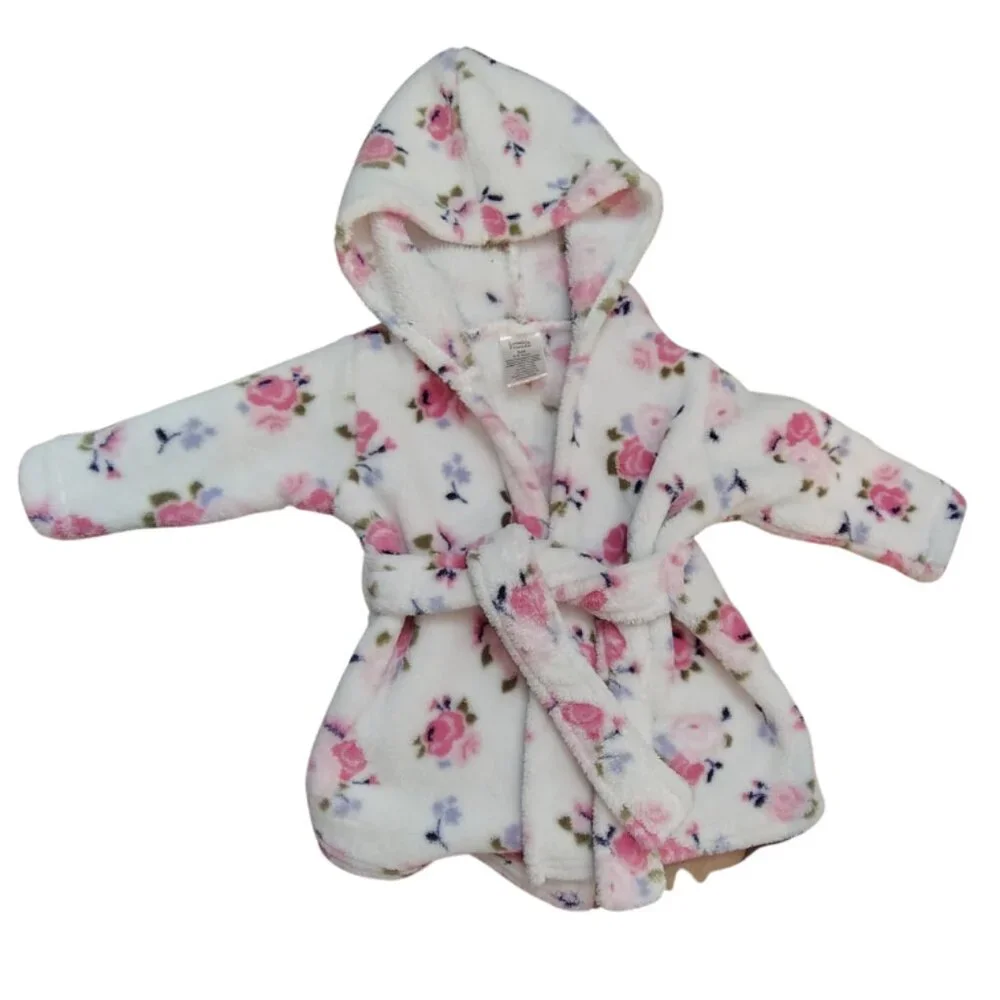 Luvable Friends Baby Girls Floral Sherpa Hoodie Robe Jacket 0-9 Months Soft Cozy